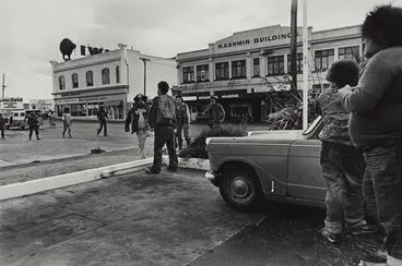 Image: Confrontation with Mongrel Mob, Colombo Street, Christchurch. From the series: Black Power, Christchurch.