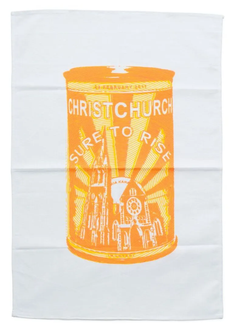 Image: Tea towel, 'Christchurch Sure to Rise'