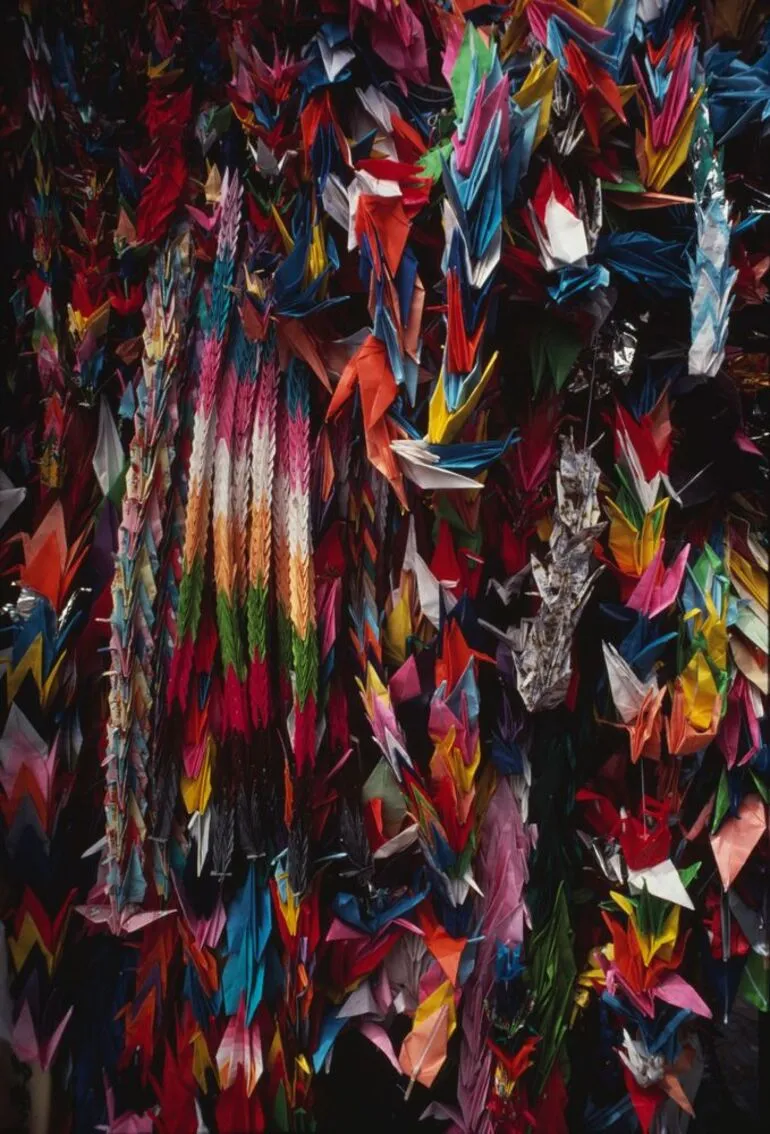 Image: Hiroshima's Peace Park - folded paper offerings carrying prayers for victims of the 1945 atomic bomb (Japan)