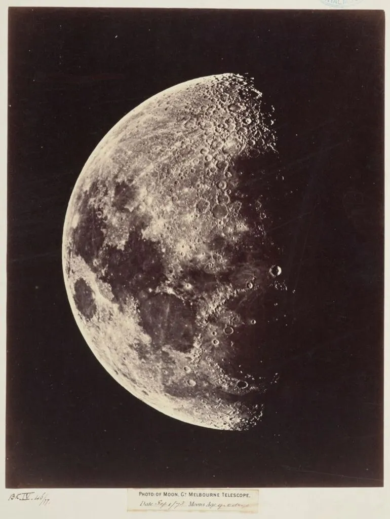 Image: Photograph of moon, Great Melbourne Telescope, 1 September 1873, moon's age 9.0 days