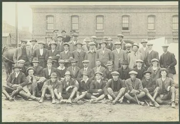 Image: [Special Constables at the Buckle Street Barracks]. From the album: Wellington waterfront strike, 1913