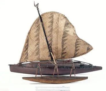 Image: Model camakau (outrigger sailing canoe)