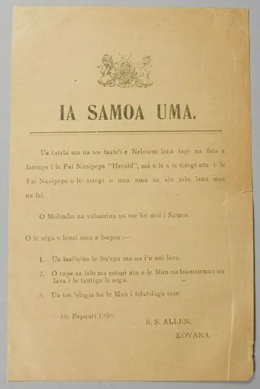 Image: Leaflet, 'Ia Samoa Uma'