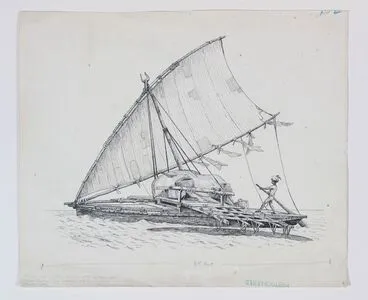 Image: Sketch of Fijian outrigger canoe with lateen sail