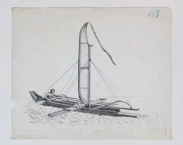 Image: Sketch of Tahitian outrigger canoe - from Cook's voyages