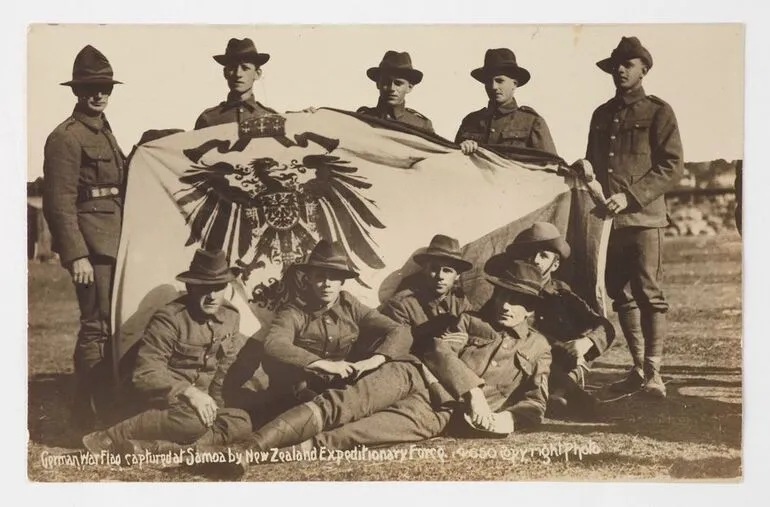 Image: Postcard, 'German War Flag captured at Samoa by New Zealand Expeditionary Force'