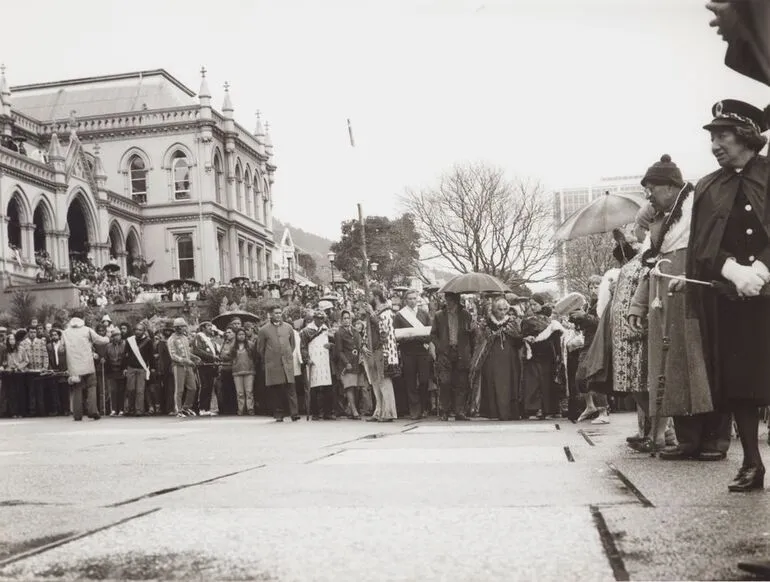 Image: Maoritanga - Scenes from Maori Life, Protests and Demonstrations. Maori Land March, Parliament forecourt.