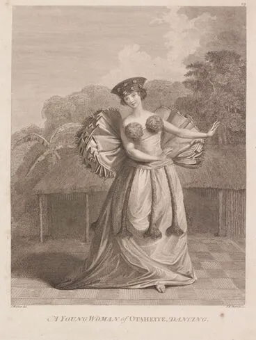 Image: A young women of Otaheite dancing. Plate 29. From the book: Folio of Plates to Captain Cook's Voyages