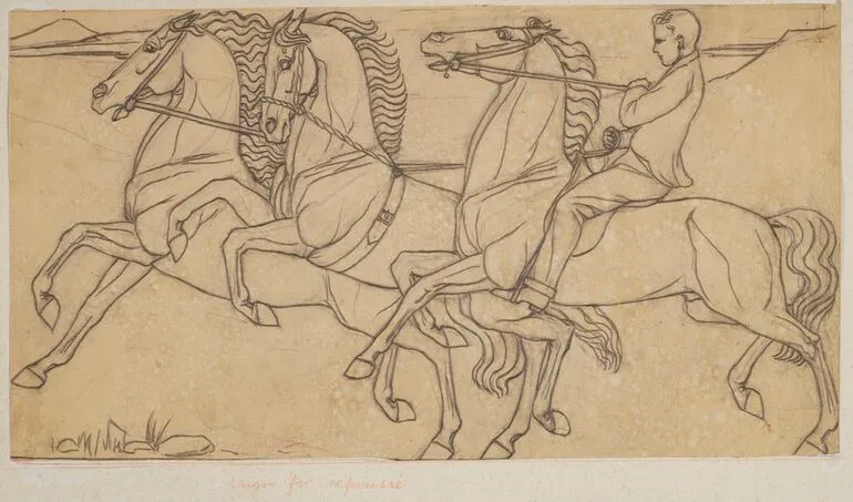 Image: Horses and rider - design for repoussé