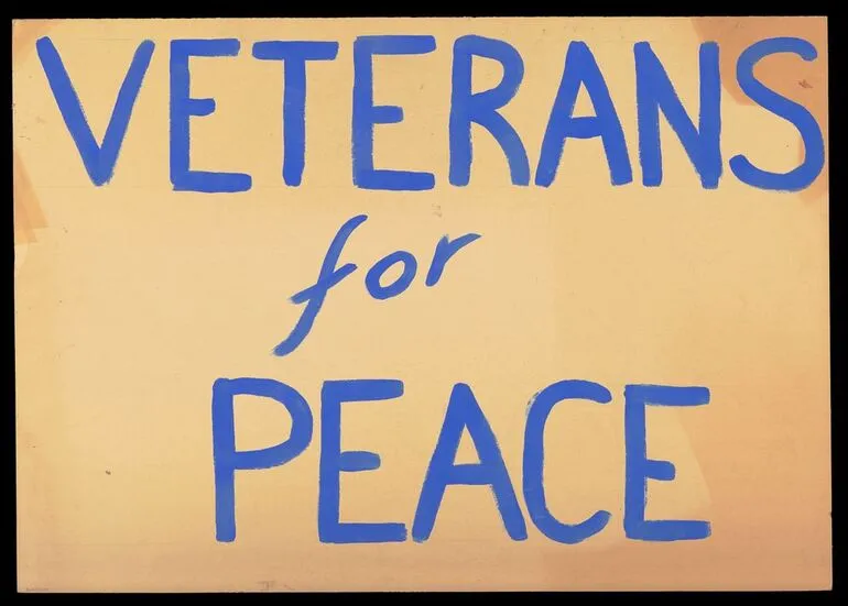 Image: Placard, 'Telegram' and 'Veterans for Peace'