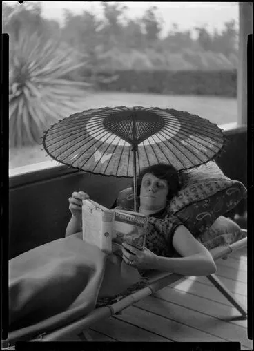 Image: Maud Adkin reading on verandah
