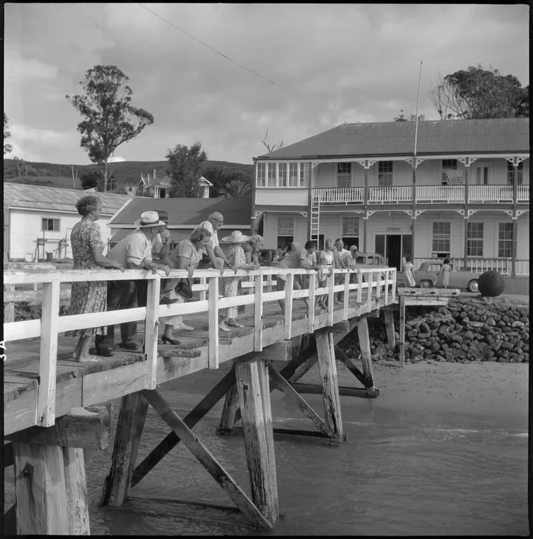 Image: People on bridge, Opononi wharf