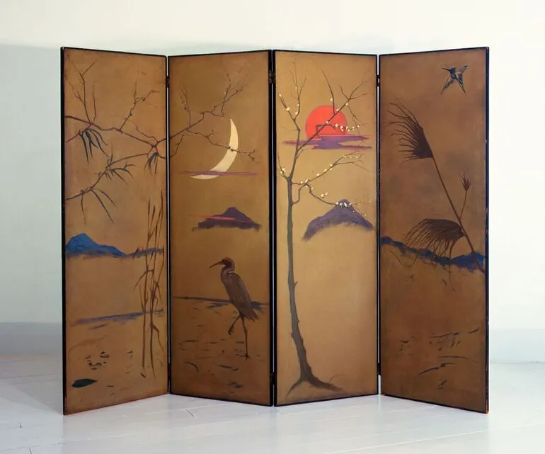 Image: The four seasons - a screen in four sections; verso: Sun and moon - a Japanese landscape