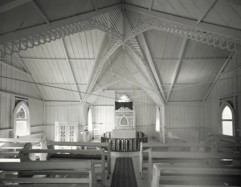 Image: Interior, Anglican church, Pawarenga Peninsula, Whangape Harbour, Northland, 10 May 1982