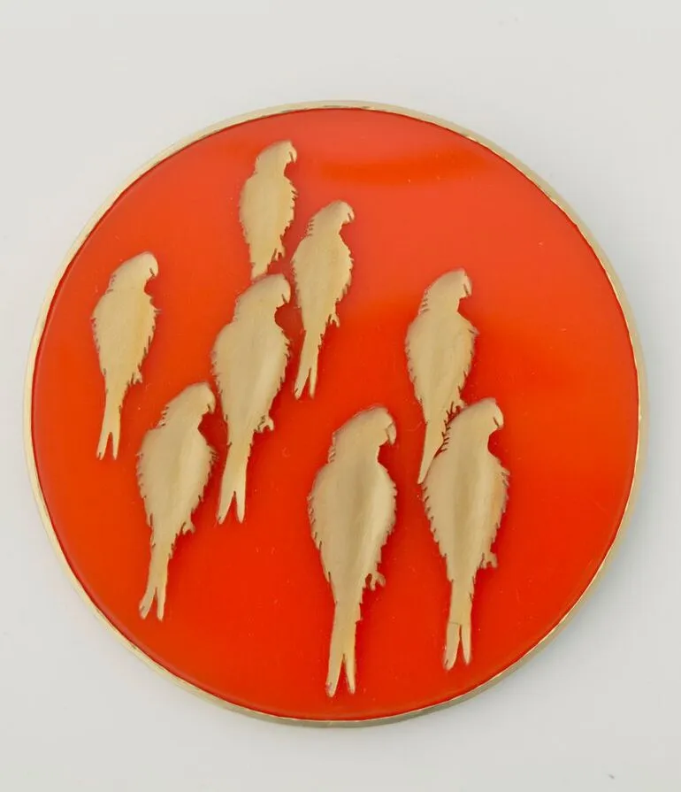 Image: Eight macaws motif brooch