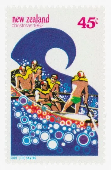 Image: Issued forty five cent 'Surf life-saving' Christmas stamp