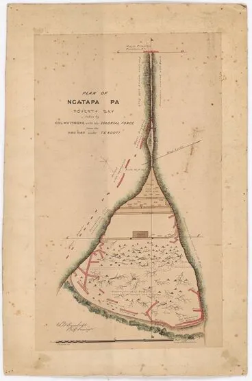 Image: Plan of Ngatapa Pa, Poverty Bay, taken by Colonel Whitmore from Hau Hau and Te Kooti