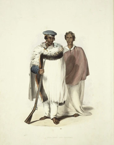 Image: Angas, George French 1822-1886 :Honi Heki and Patuone. George French Angas [delt]; W. Hawkins [lith]. Plate 1, 1847.