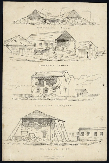 Image: [Park, Robert] 1812-1870. Attributed works :[Sketches showing the damage to buildings sustained in the 1848 Wellington earthquake] 1848
