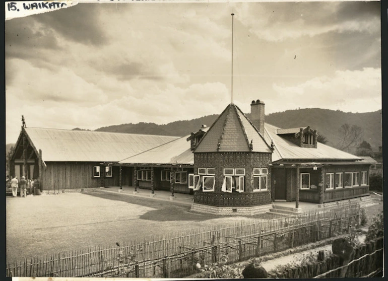 Image: Creator unknown : Photograph of King Koroki's carved house at Ngaruawahia