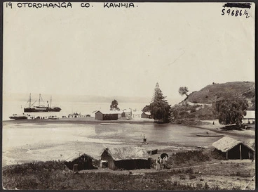Image: Harbour, Kahwia, Waikato region, with Maori settlement