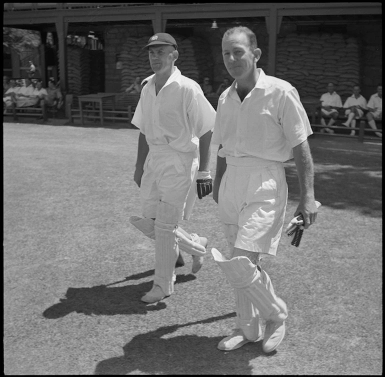 Image: New Zealand opening bats in cricket match at Gazira, Egypt