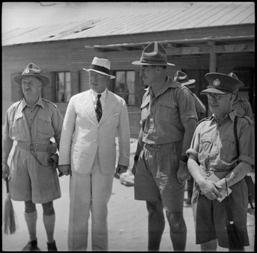 Image: Prime Minister Peter Fraser with Lofty Blomfield and Colonel Waite, Maadi