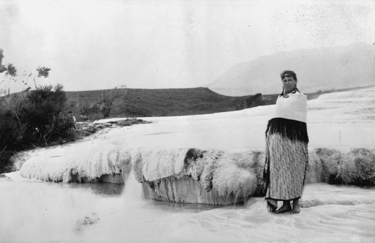 Image: Sophia Hinerangi on the Terraces at Rotomahana - Photograph taken by George Dobson Valentine