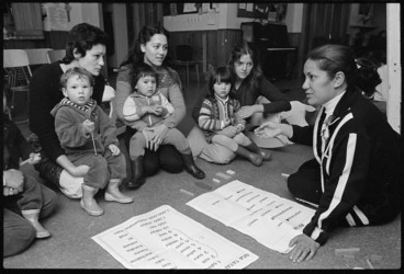 Image: Mothers and preschoolers at Maori language session led by Billie Tait-Jones - Photograph taken by Ross Giblin