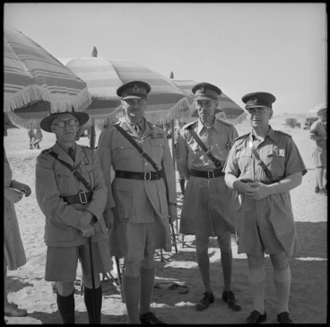 Image: GOC, Major General Freyberg and senior officers at Anzac Day parade at Maadi - Photograph taken by M D Elias