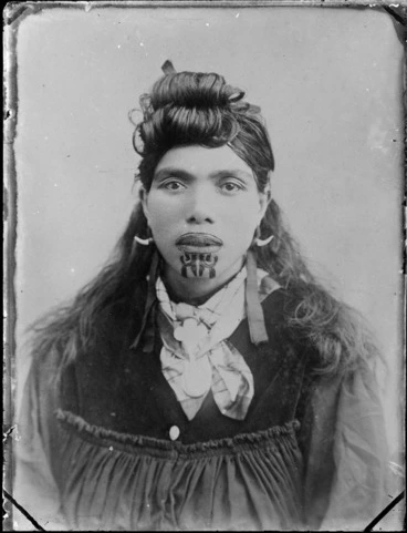 Image: Unidentified Maori woman with a moko, probably Hastings district