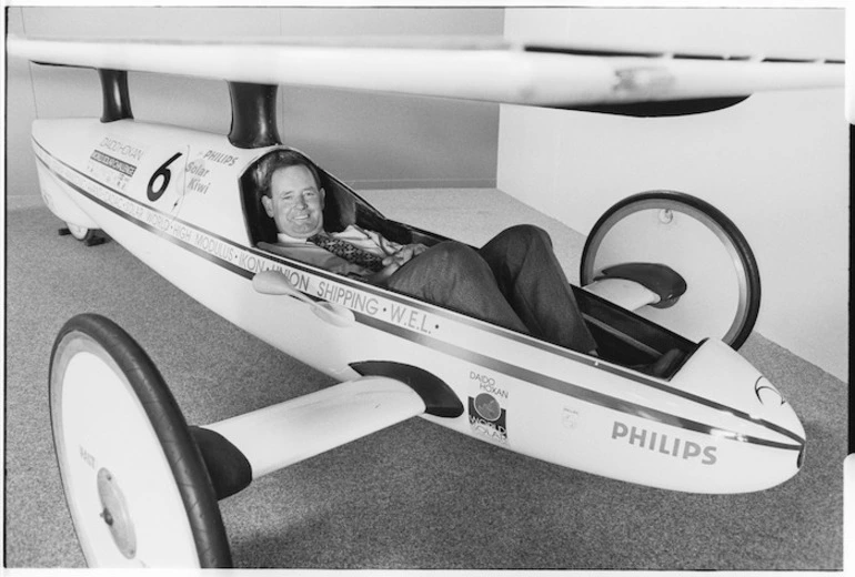 Image: Stewart Lister in his solar energy powered car - Photograph taken by Mark Coote