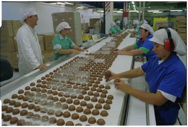 Image: Packing mallowpuffs at Griffins biscuit factory - Photograph taken by Melanie Burford