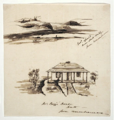 Image: Pearse, John, 1808-1882 :Ground opened near Hutt bridge from remembrance. Mr Biggs house, Hutt, from remembrance. [1855 or 1856]