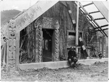 Image: Hamiora Potakurua outside the Eripitana meeting house, Te Whaiti, Whakatane