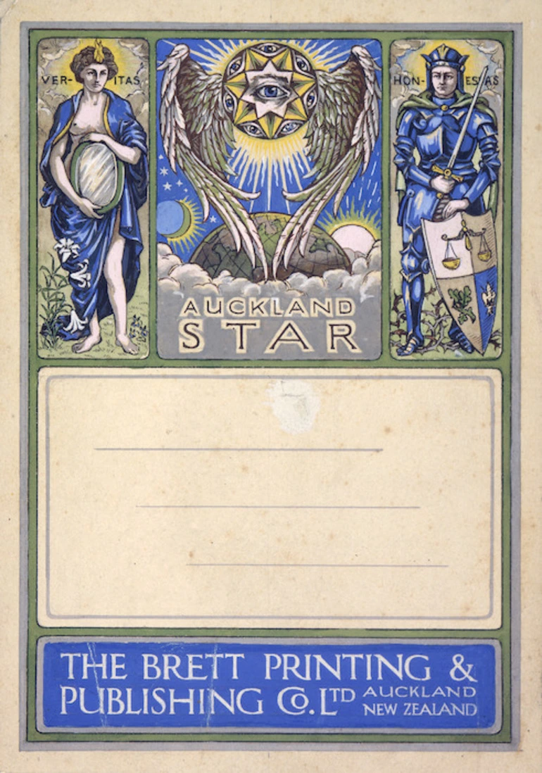 Image: [Moran, Joseph Bruno], 1874?-1952 :Auckland star; veritas, honestas. [1930s?].