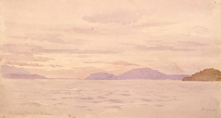 Image: Gully, John, 1819-1888 :Bit of evening colour on L. Te Anau 1887