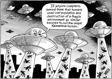 Image: "If anyone complains, remind them that humans used overpopulation and destruction of a fragile environment as similar excuses to cull the unique Kaimanawa horses ..." 16 May 2009