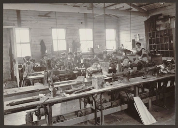 Image: Machinists working at boot manufacturers Staples and Company, Wellington