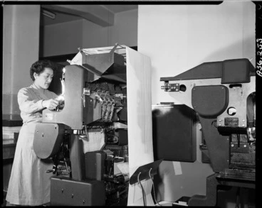 Image: Woman operating a tabulating machine at Post and Telegraph accounts branch, Wellington - Photograph taken by T Ransfield