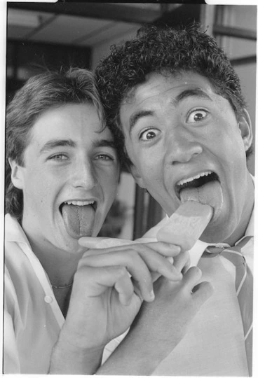 Image: Boys from St Patrick's College, Wellington, eating green ice blocks on St Patrick's Day - Photograph taken by Greg King