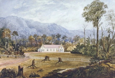 Image: Smith, William Mein 1798-1869 :View of Woburn Farm, River Hutt, the residence of the Hon. Henry William Petre.(ca 1850) / by William Mein Smith (1798-1869). Wellington, Alexander Turnbull Library Endowment Trust Board, 1987