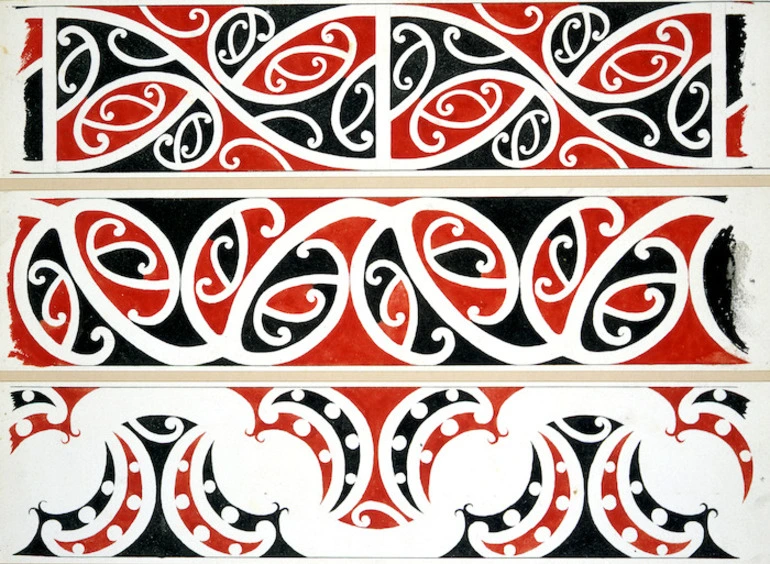 Image: Williams, Herbert William 1860-1937 :Designs of ornamentation on Maori rafters. Nos. 4, 5, 6 [1890s]