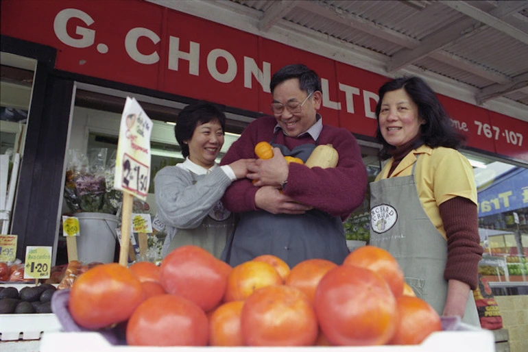 Image: Peter and Mary Chong with assistant Connie Chun, Karori, Wellington - Photograph taken by Ross Giblin