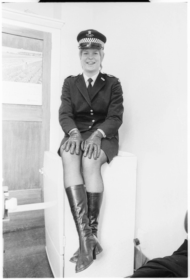 Image: Constable Glenda Hughes models new calf-length boots for policewomen