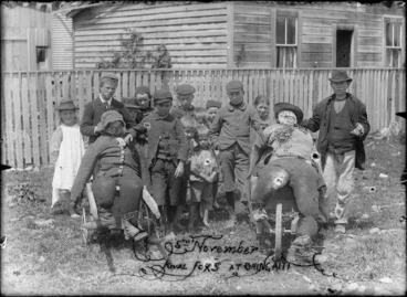 Image: Children with rival guys, Guy Fawkes day at Ohingaiti
