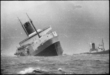 Image: Ship Wahine sinking in Wellington Harbour