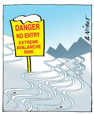 Image: Danger. No Entry. Extreme avalanche risk. 4 August 2009