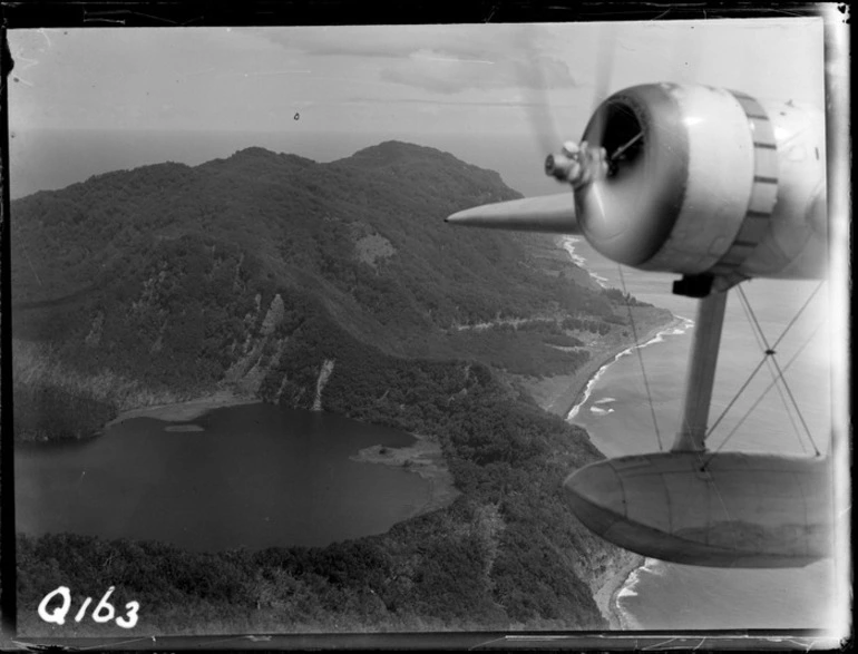 Image: View of an old crater now Blue Lake surrounded by mountains and bush, Raoul Island, the Kermadec Islands group