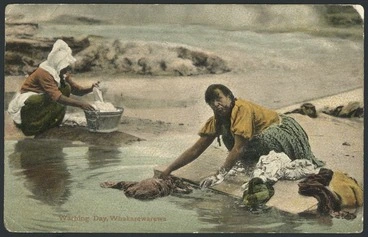 Image: Postcard. Washing day, Whakarewarewa. Copyright T Pringle, Wellington, NZ, 105. Printed in Germany [ca 1906-1907]